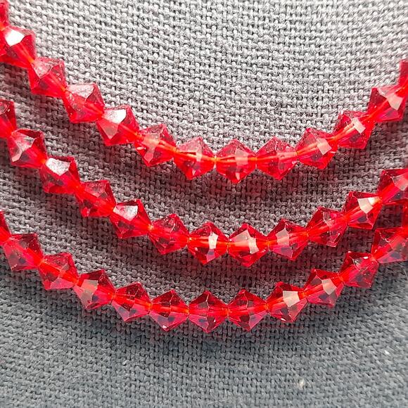 Vintage Red Crystal Beaded Necklace, Rhinestone End Bars, 1950s Vintage Jewelry - Picture 4 of 12